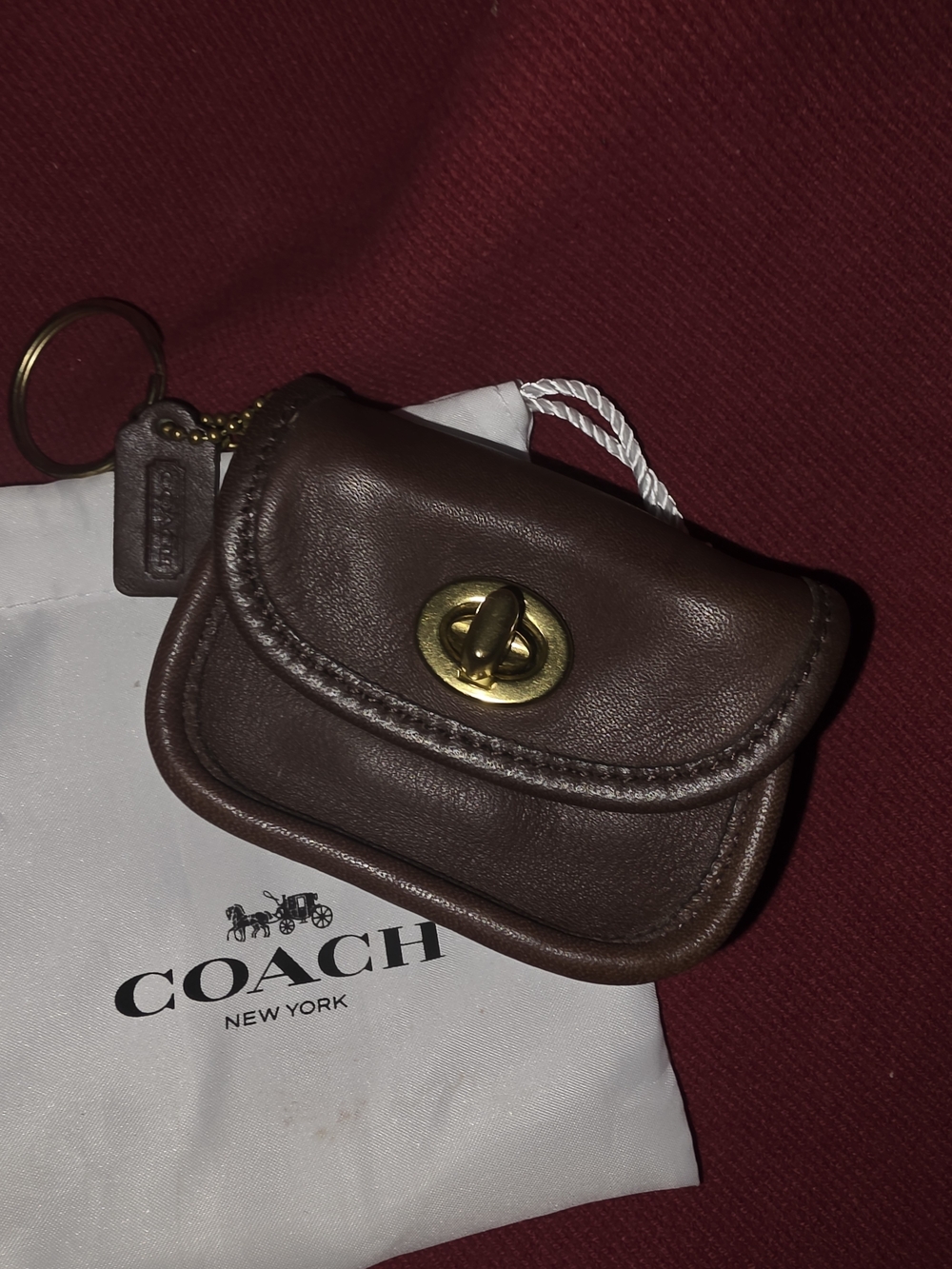 Coach Brown Leather Turnlock Mini Bag Keychain new vintage